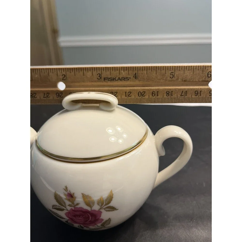 Vintage Lenox Roselyn Floral Pink Rose Gold Trim Creamer & Sugar Bowl w/ Lid